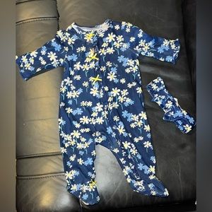 Little Me Blue daisy print footed one piece and headband